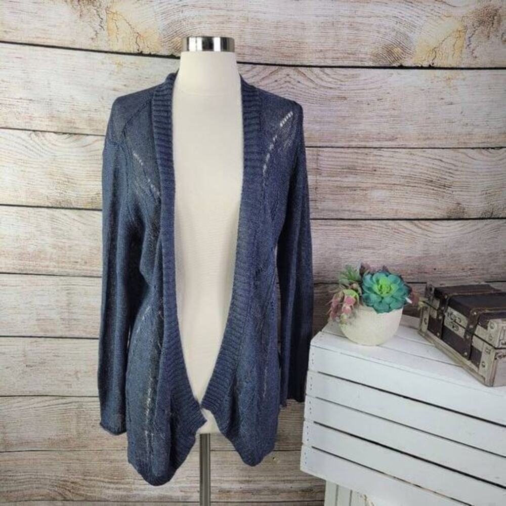 Poetry Women's Blue Knitted Open Front Long Sleeve Cardigan‎ Sweater Size 10